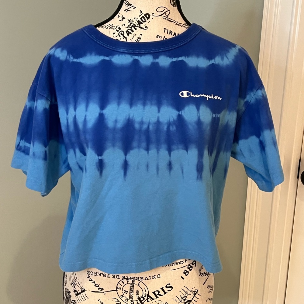 Champion Cropped Blue Tie Dye Top | Thick | Size S | Like New